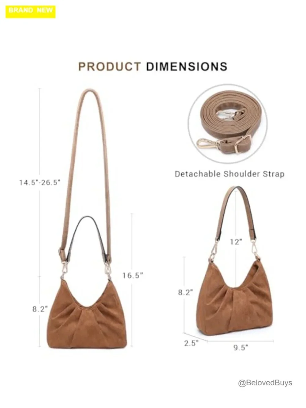 Faux Leather Ruched Hobo Handbag with Removable Straps Crossbody